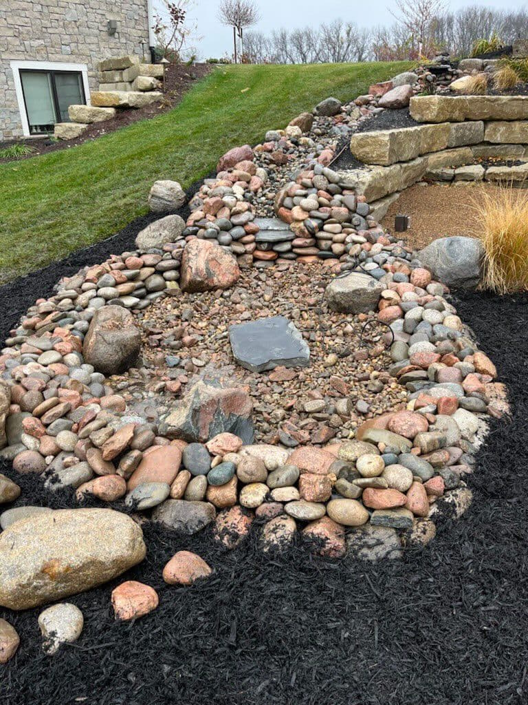 Dry Creek Bed with Pondless Waterfall Installation