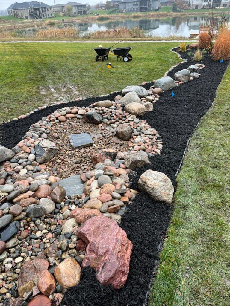 Dry Creek Bed with Pondless Waterfall Installation